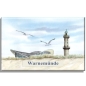 Preview: aLeinwand 40 x 30 cm Keilrahmen Canvas-Leinen Aquarell Maritim Kunst Druck Kunstdruck Ostsee Leuchtturm Warnemünde Rostock Teepott Möwen WA11